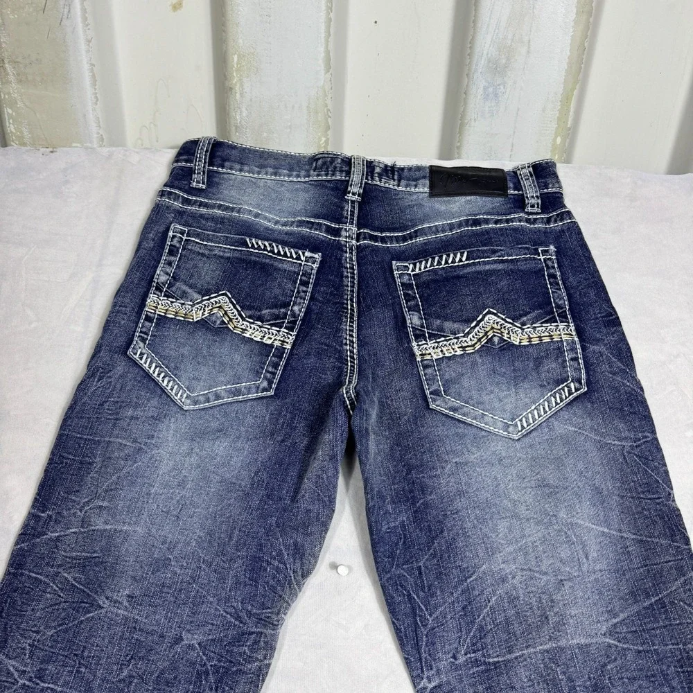True Luck Mens Straight Leg‎ Jeans Blue Faded Denim Whisker 5-Pocket Size 30/30